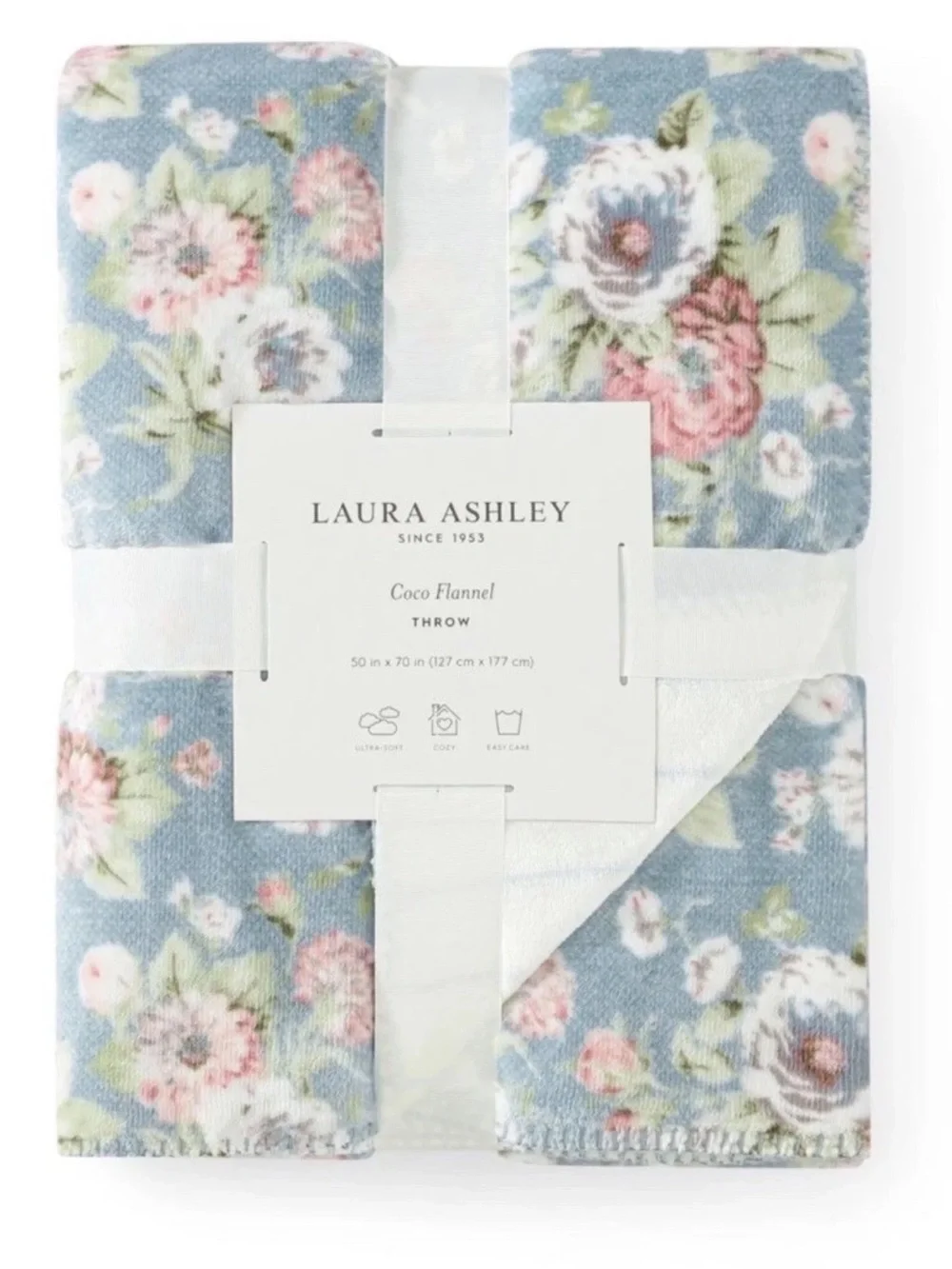 Laura Ashley Camilla ~ Coco Flannel Throw Reversible Super Soft Throw ~ 50 X 70